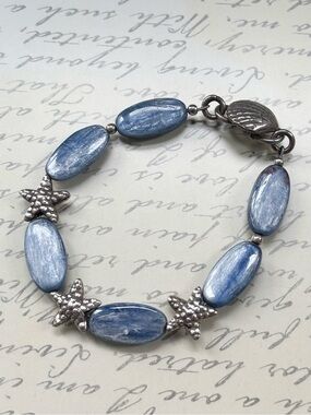 Artisan Karen Hill Tribe Silver & Blue Kyanite Starfish Bracelet Beach Boho